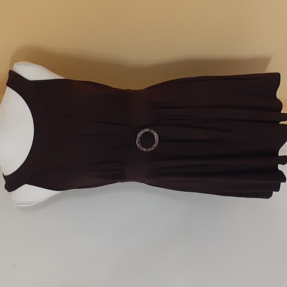 MICHAEL KORS Sleeveless Brown Tunic Mini Dress Silver Buckle Empire Waistband - Picture 11 of 11